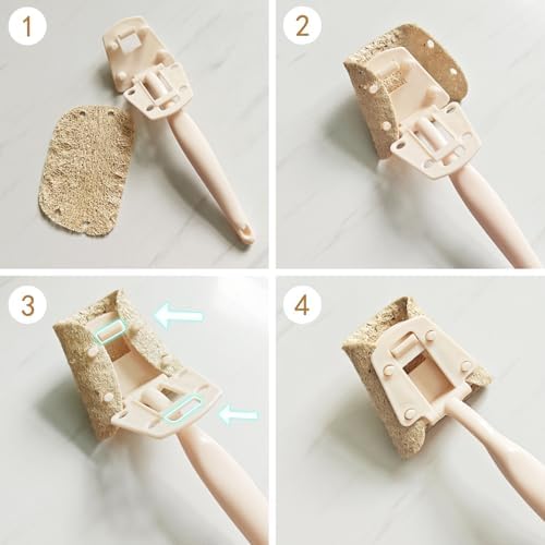 Natural Loofah Dish Sponge with Handle, 5 Replaceable Scrubber Pads - Image 5