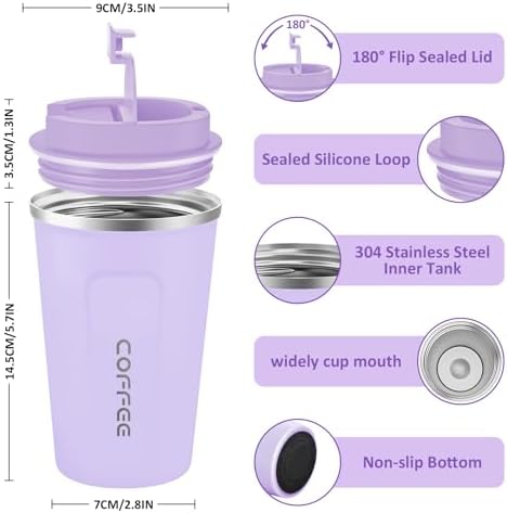 CS COSDDI 12 oz Coffee mug - Stainless Steel Coffee Cup with Leakproof Lid - Image 3
