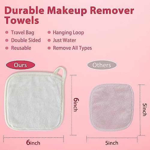 Makeup Remover Cloth, 6" x 6" Make Up Towels Reusable Face Cloth for Washing Face, Makeup Remover Pads Microfiber Face Washcloth with Mesh Bag, 12 Pack - Image 6
