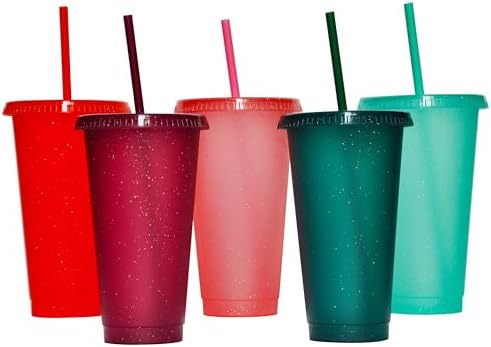 Suertestarry Tumbler with Straw and Lid,Water Bottle Iced Coffee Travel Mug Cup,Reusable Plastic Cups,Perfect for Parties,Birthdays,24oz-5 Pack (Rainbow, 5pack) by Suertestarry