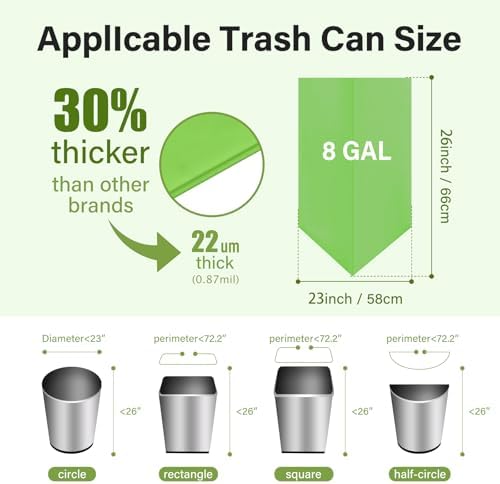 Compostable 8 Gallon Trash Bags Compost Small Garbage Bag Extra Thick 0.87 Mil for Kitchen Bathroom BPI Certified 30 Counts, Green - Image 3