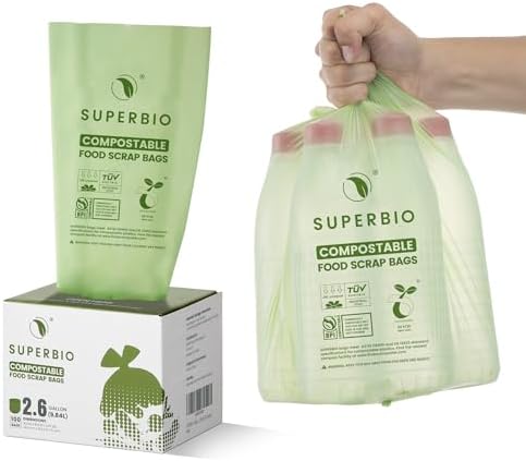 SUPERBIO 2.6 Gallon Compostable Food Waste Bags, 100 Count, 1 Pack by SUPERBIOCOMPOSTABLEBAGS