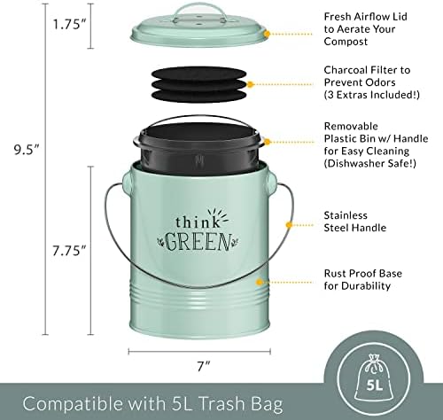 Barnyard Designs 1.2 Gallon Kitchen Counter Compost Bin with Lid (Mint) - Image 4