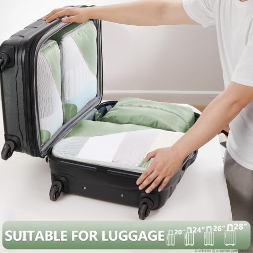 OlarHike Packing Cubes for Travel,Gifts for Women Mom,Anti-Tearing Suitcase Organizer for Luggage with Shoe & Hanging Toiletry Bag,Vacation Essentials & Accessories for Cruise Ship,8 Set,Matcha Green - Image 6