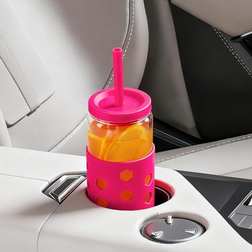 Mrsdry 16 oz Glass Cups with Lids and Straws for Gift, 4-Pack, Pink - Image 4