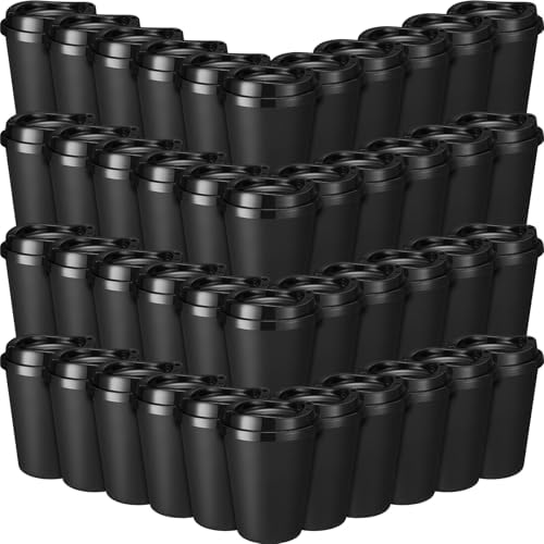 Honeydak 45 Pack 12 oz Reusable Coffee Cups with Lids Portable Tea Cups Reusable Hot Coffee Mugs Tumblers Bulk Plastic Tumblers Travel Drinks Mugs for Hot and Cold Drinks(Black) by Honeydak