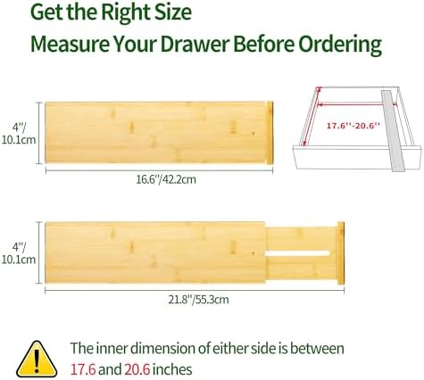 VaeFae 3 Pack Bamboo Drawer Dividers, 4" High Adjustable 16.6" - 21.8" Clothes Drawer Organizers, Expandable Separators for Bedroom/Bathroom/Kitchen/Office Storage - Image 3