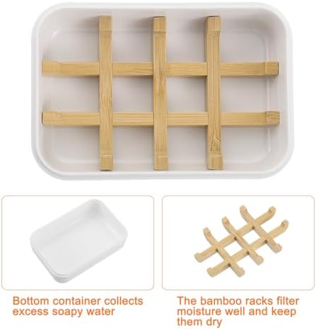 uxcell Wooden Soap Holder, Self-Draining Soap Box with Lid Wooden Soap Bar Tray for Shower Bathroom Kitchen, White 2pcs - Image 3