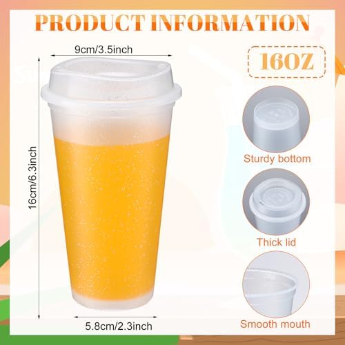 Honeydak 45 Pack 16 oz Reusable Coffee Cups with Lids Water Bottle Iced Coffee Travel Mug Reusable Portable Plastic Tea Tumblers Bulk for Hot and Cold Drinks Birthdays Party(Stylish,Clear) - Image 3