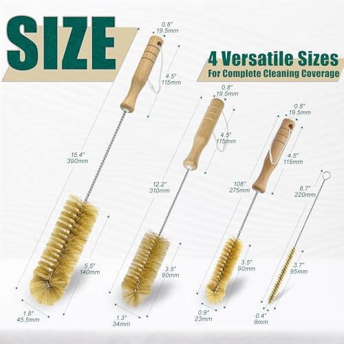 Boar Bristle Bottle Brush Set (4 Pack) - Straw & Water Bottle Cleaner - Image 2
