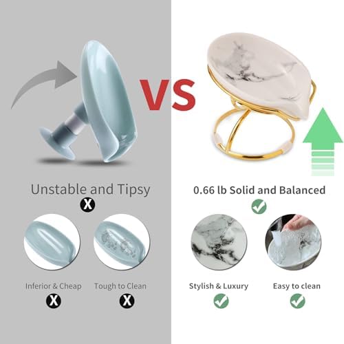 Dobbyby Leaf-Shaped Ceramic Soap Dish with Drain, Holder, Saver, Tray, Bar Soap Holder, Easy Cleaning, for Shower Bathroom Kitchen Sink Bathtub, Pro-Environment White - Image 2