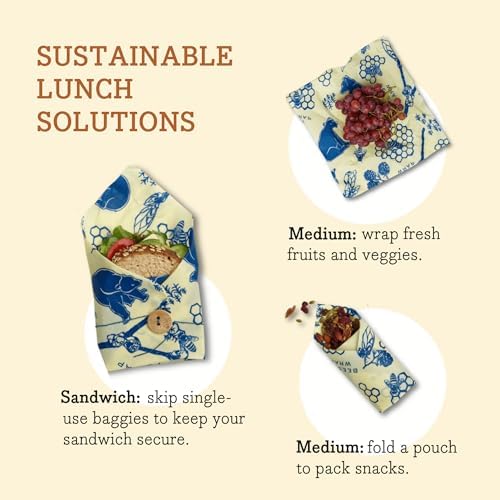 Bee's Wrap Beeswax Food Wraps, 2 Medium & Sandwich Pack - Bees & Bears - Image 4