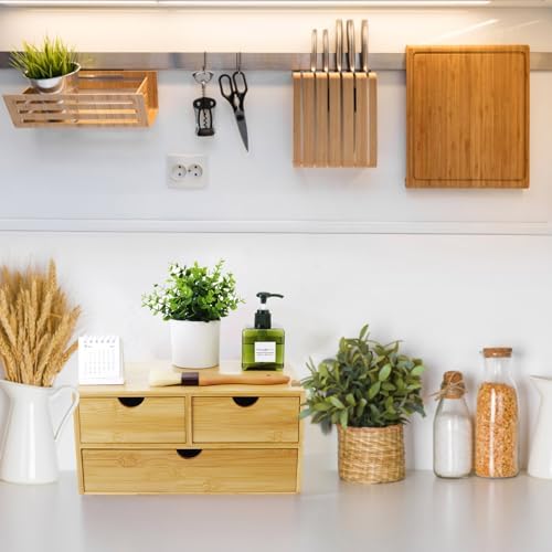 Charmewooden Bamboo Desk Organizer with 3 Drawers, Countertop Organizer with Drawers Makeup Storage Drawer 3 Drawers Tabletop Storage Organization Box Home Office Workspace - Image 4