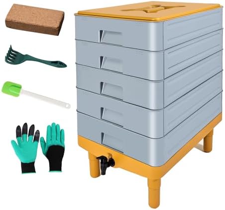 5-Tray Worm Composter,100L WormCompost Bin for Vermicomposting Starter, Indoor & Outdoor Worms Farm Composting Bin, Worm Compost Bin for Recycling Food Waste by TOPXIAN