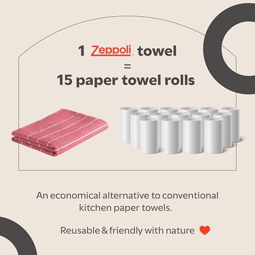 Zeppoli Classic Kitchen Towels - 6 Pack 100% Natural Cotton Towel Set, Reusable Wash Cloths, Absorbent Dish Towels, Machine Washable Hand Towels, Kitchen Essentials, 20� x 28� - Red VAR - Image 6