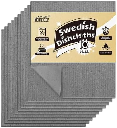 HOMEXCEL 10PK Swedish Dishcloths for Kitchen, Absorbent Dish Cloths, 7x6in by HOMEXCEL