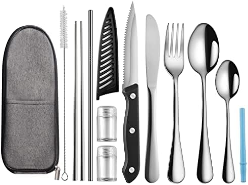 Logcow Travel Utensils with Case,Reusable Utensils,Portable Travel Camping Cutlery Set,Stainless Steel Flatware Set,Lunch Boxes Workplace Camping School Picnic (Sivler) by Logcow