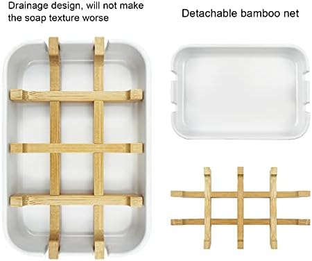 2 Pack Bamboo Soap Dish, Self-Draining Soap Box, Wooden Bamboo Bar Soap Holder for Shower, Bathroom, Kitchen, Bathtub, Bar Sink (White) - Image 5
