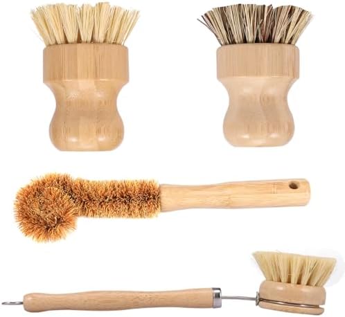 4Pcs Bamboo Dish Brushes Sets，Natural Kitchen Clean Dish Scrubber Effective Cleaning Pot Brush Multipurpose Bamboo Cup Cleaning Brushes for Pots Pans Bottles(4 pcs) - Image 5