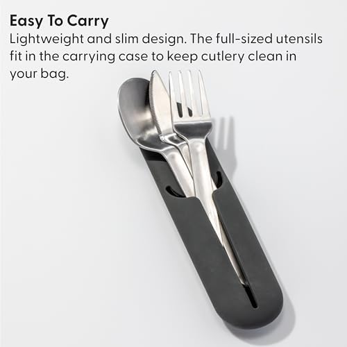W&P Porter Stainless Steel Utensils with Silicone Carrying Case | Cream | Spoon, Fork & Knife for Meals on the Go | Portable and Compact Set - Image 3