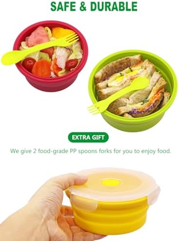 Set of 4 Collapsible Silicone Food Storage Containers With Lids, Round Collapsible Bowls For Kitchen, Microwave, Dishwasher and Freezer Safe, Foldable Meal Prep Bento Lunch Box, BPA Free - Image 4