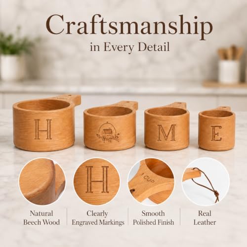 House Warming Gift New Home, Wooden Measuring Cups and Spoons Set, Housewarming Basket for Homeowners Couple Women, Closing Gifts for Home Buyers, First Apartment Kitchen Gadgets for Cooking & Baking - Image 3