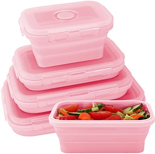 4PCS Silicone Food Storage Containers With Lids, Square Pink by Loccmat