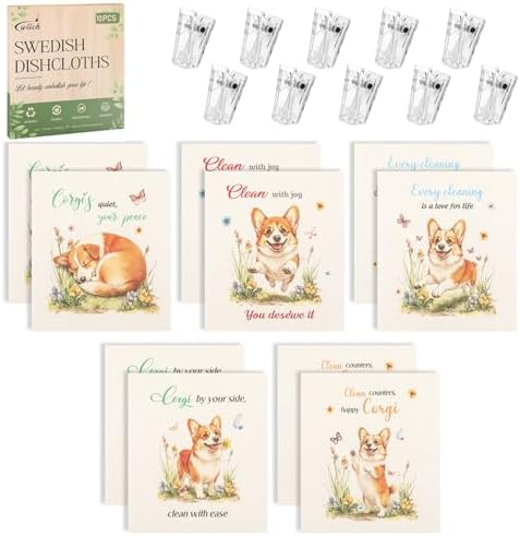 wlich 10 Pack Swedish Dishcloths, Reusable Kitchen Towels with Clips, Dog - Image 2