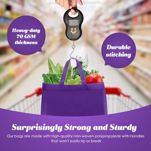 Reginary 50 Pcs Reusable Tote Bags Shopping Bags Non Woven, Purple - Image 6