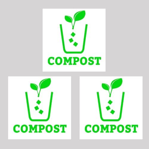 Trash Recycle Compost Stickers Set of 3 Recycle Sticker Vinyl Decal for Recycle Bin, Compost Bin, Trash Can Symbol to Organize Garbage containers Trash Can (Compost White, 5x5inch) by XTRAYXRAY