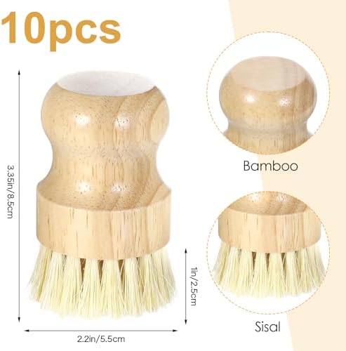 Molain 10 Pack Bamboo Dish Brush Set, Natural Dish Scrub Brush with Handle, Wooden Dish Scrubber for Kitchen Cleaning, Eco-Friendly Scrub Brush for Dishes, Pots, Pans, and Vegetables - Image 2
