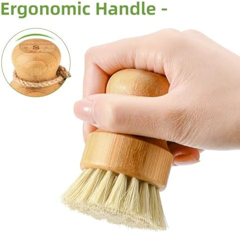 SUBEKYU Bamboo Dish Scrub Brush,Produce Brush,2 Pack with Ceramic Holder - Image 5