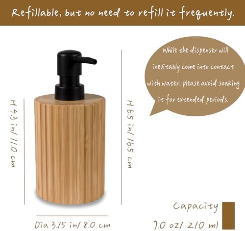 Ribbed Bamboo Soap Dispenser, Natural Finish Black Pump 7 oz - Image 4