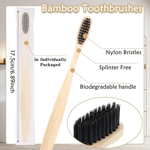 Vesici 200 Pcs Bamboo Toothbrushes Bulk, Black, Pink, Green, Blue - Image 2