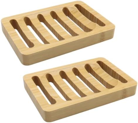 2 Pack Square Bamboo Wooden Soap Dishes, Shampoo Bar Holder with Self Draining Tray, Travel Soap Saver Case for Bathroom Kitchen Sink by Unknown