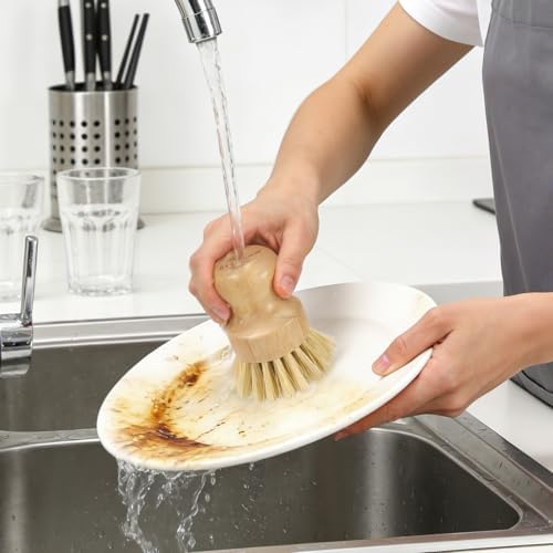2 Pack Bamboo Dish Brush with Drain Holder - Natural Scrub Brush for Dish with Sisal Bristle, Wooden Dish Scrubber for Kitchen Cleaning Dishes, Pots, Pans and Vegetables - Image 7