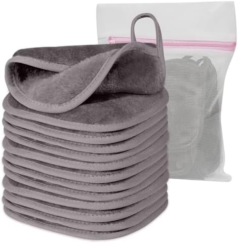 Natwag Makeup Remover Cloth, 6" x 6" Make Up Towels Reusable Face Cloth for Washing Face, Makeup Remover Pads Microfiber Face Washcloth with Mesh Bag, Just Water, 12 Pack, Cool Grey by Natwag