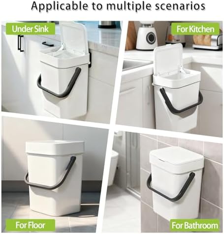 Compost Bin Kitchen, for use on Countertops or Under Sinks, Hanging Trash Can with Lid, Mountable Indoor Compost Bucket, for Cupboard/Bathroom/Bedroom/Office/Camping (White 0.8 Gallon/3L) - Image 7