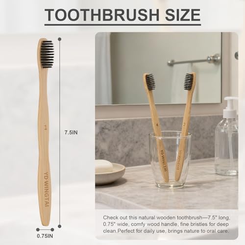 Bamboo Toothbrushes Wooden 12pack Natural Organic Charcoal Brush - Image 5