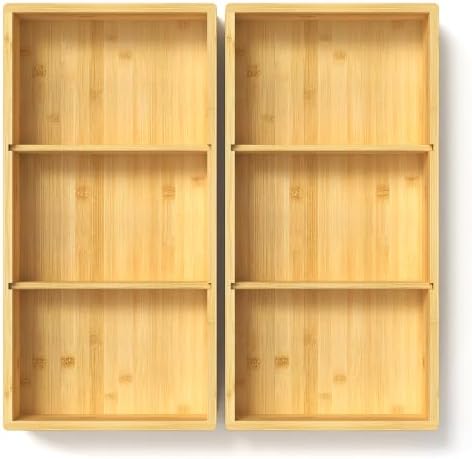 DUJEN 2 Pieces Bamboo Drawer Organizer 12.5'' X 6'' X 2'', Adjustable 2 Individual Junk Drawer organizer for Bathroom and Kitchen, Wood Drawer Organier Boxes for Jewellery, Make up and Tea Bag by DUJEN