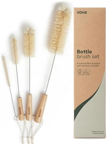 Vove Bottle Brush Set, 4 Natural Sisal Brushes with Bamboo Handles by Vove