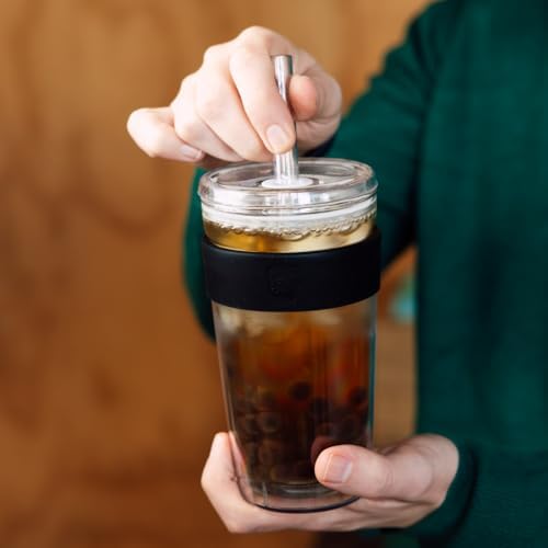 KeepCup Cold Cup - Longplay Double wall Glass Ice Coffee Tumbler with Lid and Straw - 16oz (454ml) - Black - Image 2