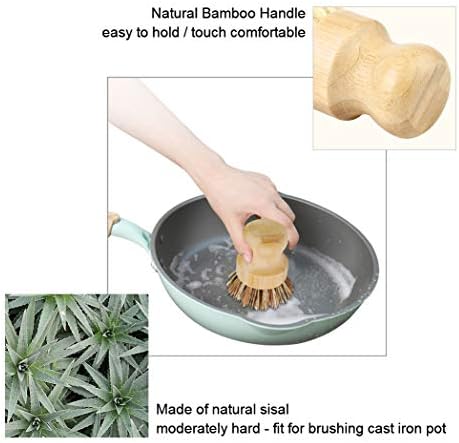 2 Pack Bamboo Dish Scrub Brush, Picowe Natural Scrub Cleaning Brush Vegetable Brush for Dishes Cast Iron Pots Pans, Used in Bathroom Kitchen Sink Household Cleaning - Image 4