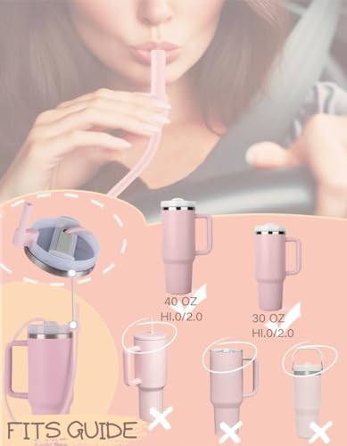 Extendable Long Straws for Stanley Cup, 2 Pack 35" Reusable Silicone Straws- CPC Certified, Fits 40 oz Tumbler And Large Water Bottle, Soft & Flexible Straw Accessories Gift Idea - Image 2