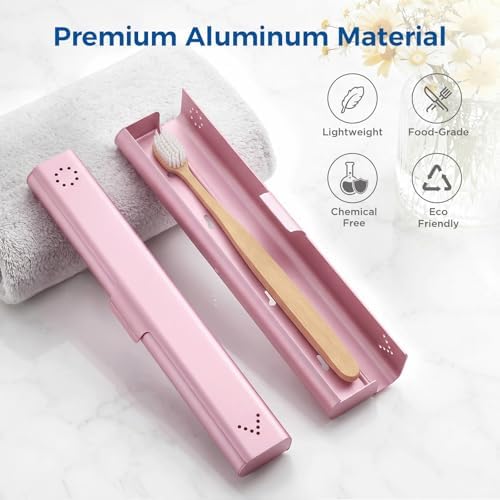 2 Pack Toothbrush Travel Case Aluminum, Portable Toothbrush Holders Travel, Manual Toothbrush Case Container for Traveling, Bathroom, Camping, Business Trip(Silver, Pink) - Image 2