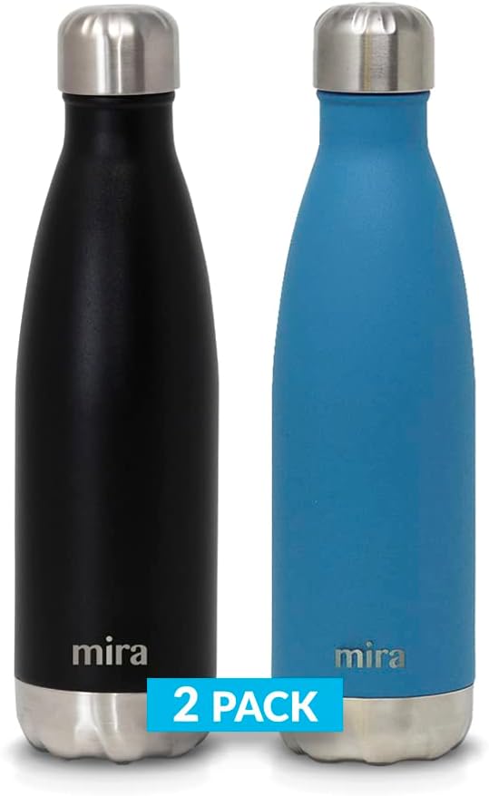 MIRA 2 Pack 17 oz Insulated Water Bottle - Stainless Steel Cola Shape Thermo - Double Wall Hot & Cold Flask (24Hr Cold/12Hr Hot) - Black & Hawaiian Blue