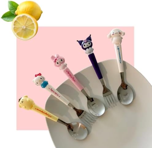 Stainless Steel Cutlery Tableware Flatware Silverware 3 Piece Set Portable Reusable Travel Cute Kawaii Anime Cartoon Dog Bunny for Boys and Girls (Purpleromi) - Image 6