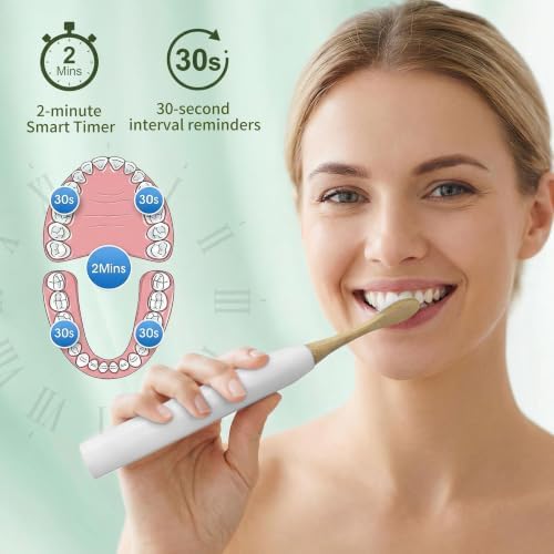 Sonic Electric Toothbrush with Bamboo Heads, White - Image 7