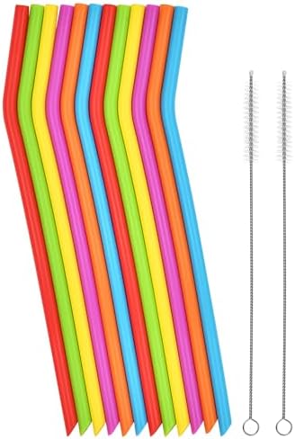 Reusable Silicone Drinking Straws, 12 Pcs Long Flexible Straws with 2 Cleaning Brushes for 20 and 30 oz Yeti/Rtic/Ozark Tumblers, BPA free, no Rubber Taste by VESKAOTY