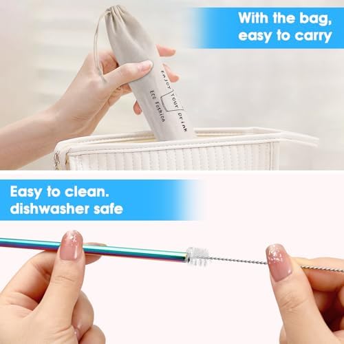 20 Pcs Rainbow Color Reusable Stainless Steel Straws,10.5" & 8.5" Reusable Drinking Straws with 20 Silicone Tips 5 Straw Brushes 1 Travel Case,Eco Friendly Extra Long Metal Straw for 20 30 oz Tumbler - Image 5